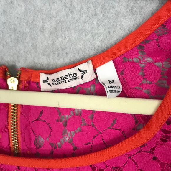 Nanette Lepore Top Womens Medium Pink Floral Lace Scalloped Feminine Sheer Twee‎ - Picture 4 of 10